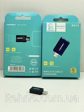 Перехідник Denmen DU15 2in1 Micro to USB 3.0 audio converter (Чорний), фото 1