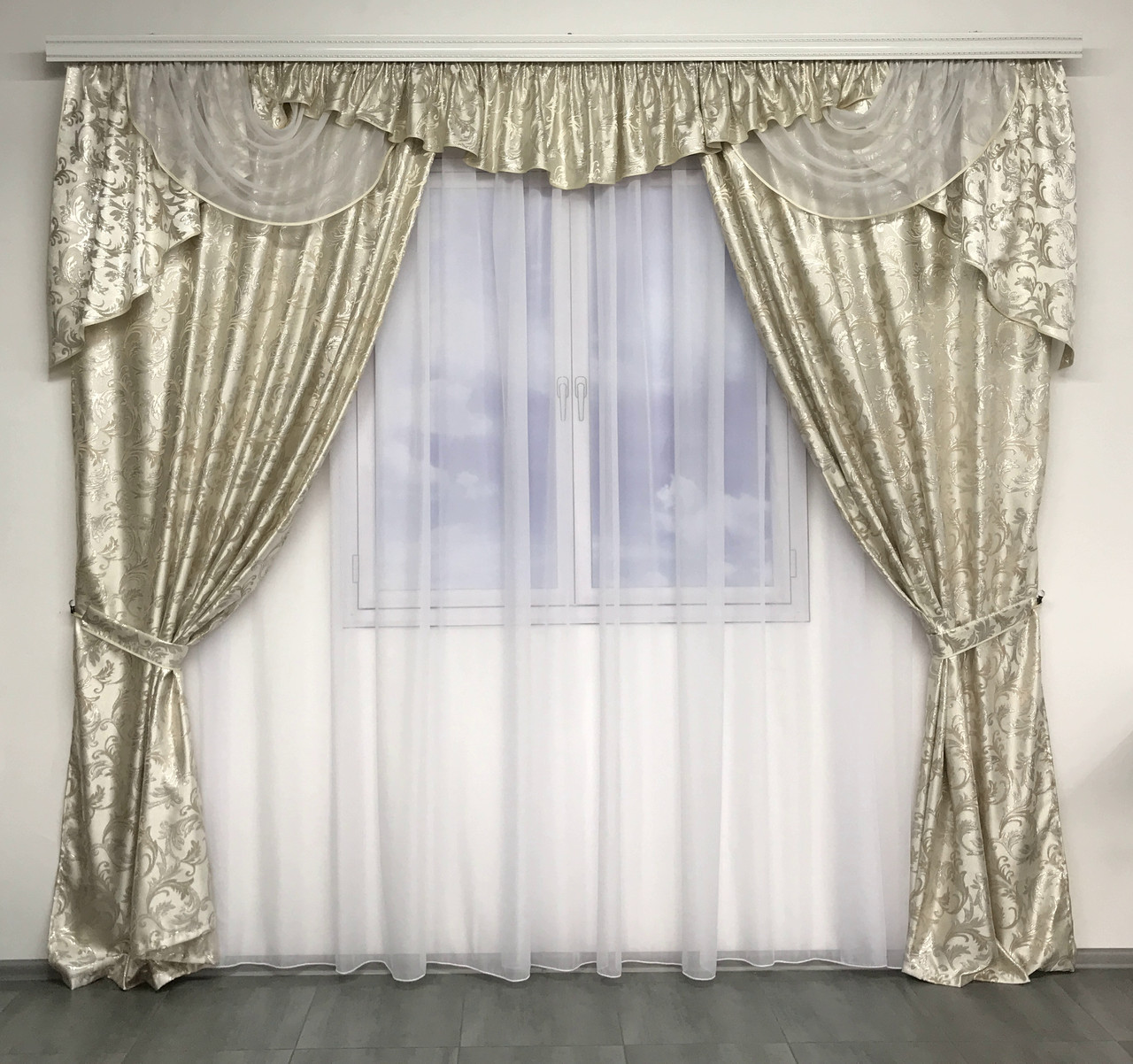 Штори з ламбрекеном у вітальню "Барокко", люрекс, фото 1
