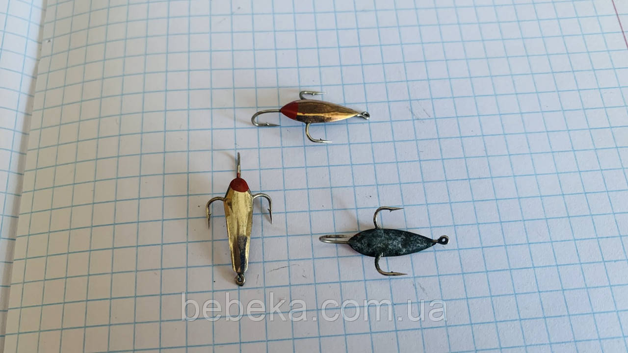 Блешня зимова Крабик ромбоподібний Срібло/Червоний 2см (3шт), фото 1