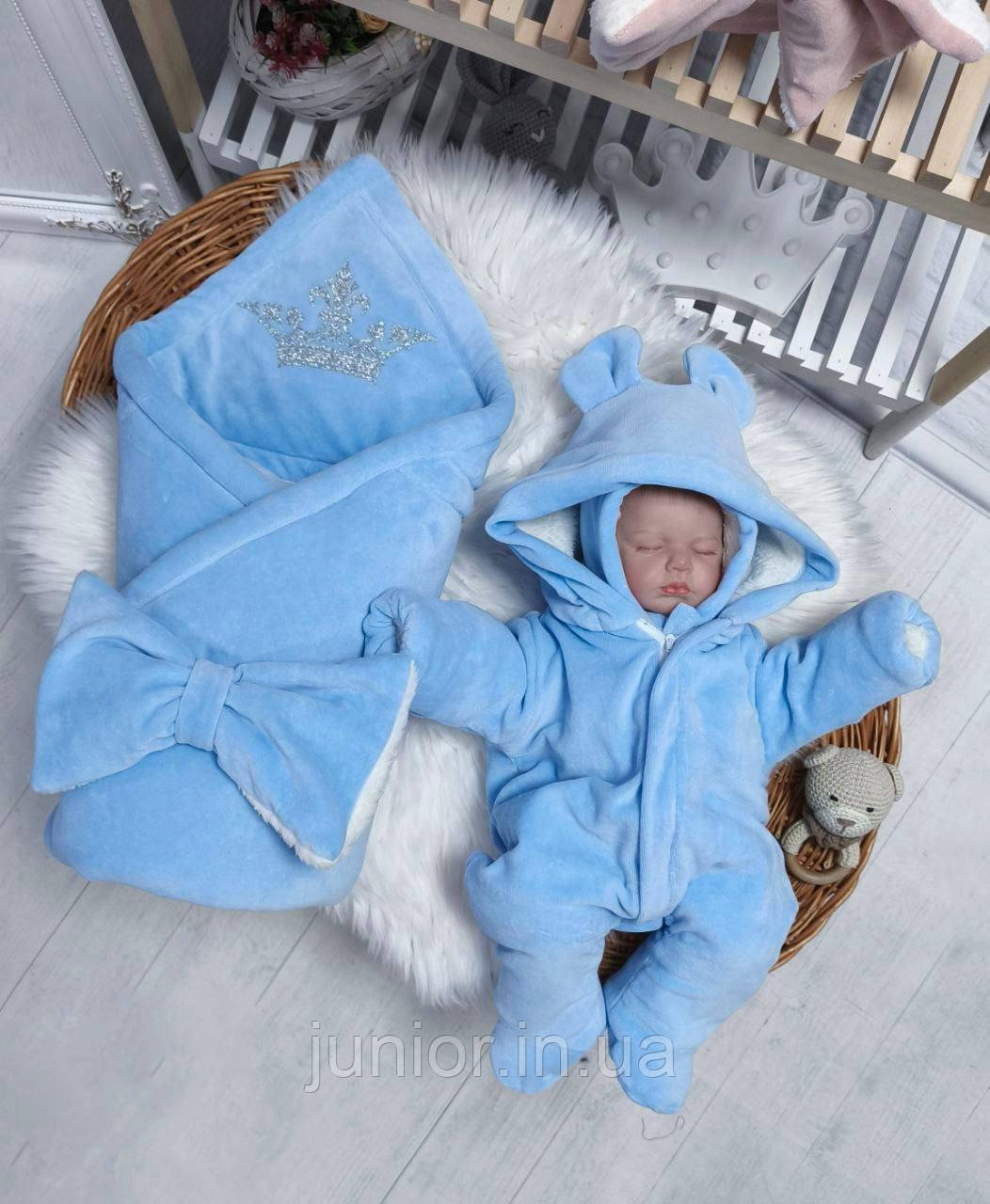 Набір на виписку з пологового будинку для хлопчика для дівчинки весна-осінь (комбінезон, конверт, шапочка), фото 1