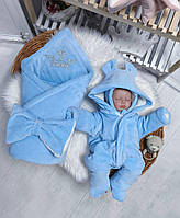 Набір на виписку з пологового будинку для хлопчика для дівчинки весна-осінь (комбінезон, конверт, шапочка)