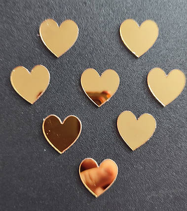 Дзеркальні пластикові наклейки Серця Золоті 2 х 2 см 50 шт Б235, фото 1