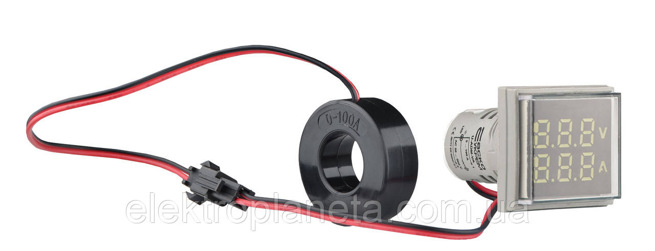 Світлосигнальна арматура з індикатором напруги (АС) та струму серії U-ADM-VA ᴓ22мм, квадратна, біла, фото 1