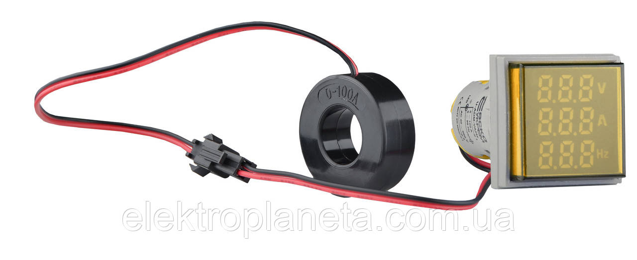 Світлосигнальна арматура з індикатором напруги (АС), струму та частоти серії U-ADM-VAHz ᴓ22мм, квадратна, жовта, фото 1