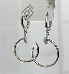 Сережки-підвіски срібні у формі гвоздика з цирконієм «Цукіні»