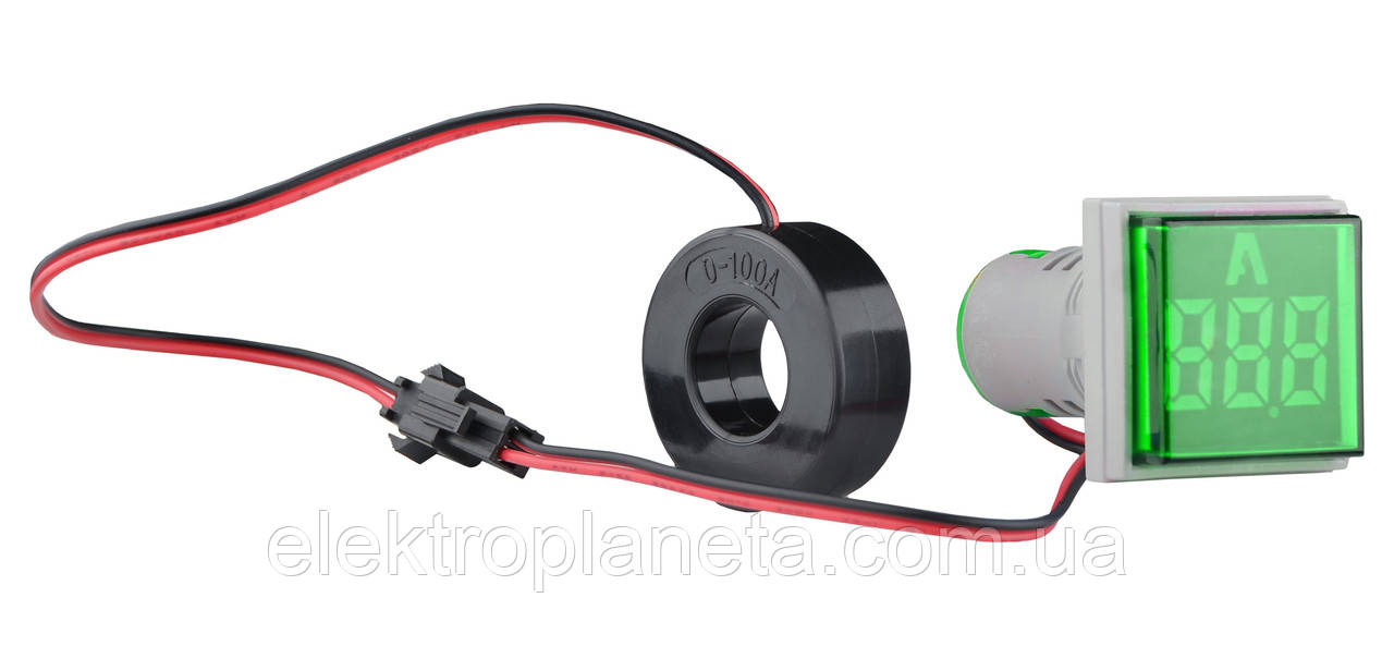 Світлосигнальна арматура з індикатором струму серії U-ADM-A ᴓ22мм, квадратна, зелена, фото 1