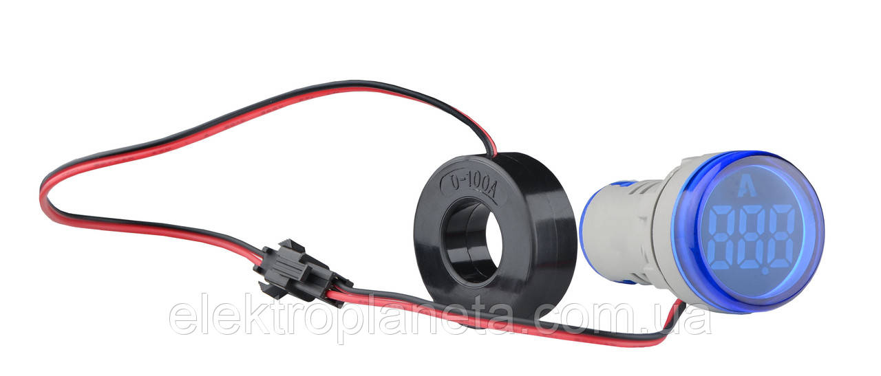 Світлосигнальна арматура з індикатором струму серії U-ADM-A ᴓ22мм, кругла, синя, фото 1