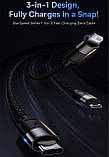 УЦІНКА! Кабель Baseus 3 в 1, швидка зарядка та передача даних (Micro USB+Type-C+Lightning Apple) 1.2м черный, фото 5
