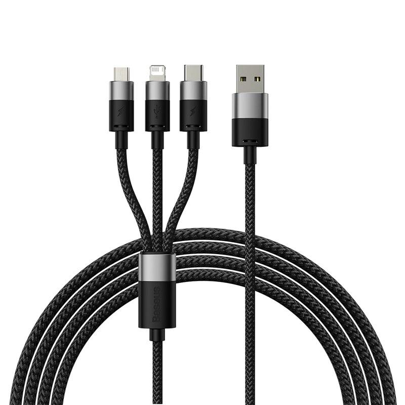 УЦІНКА! Кабель Baseus 3 в 1, швидка зарядка та передача даних (Micro USB+Type-C+Lightning Apple) 1.2м черный, фото 1