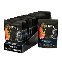Влажный корм Savory для взрослых котов, лосось с горошком в соусе, пауч, 22 шт по 85 г