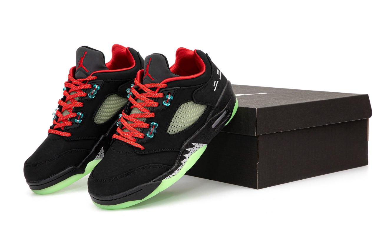 Чоловічі кросівки Nike Air Jordan 5 Low Black Green Чорні Взуття Найк Аір Джордан 5 низькі текстиль повсякденні демісезон