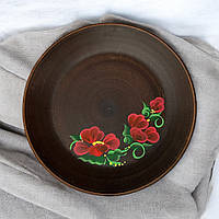Тарілка 25см Мак із червоної глини