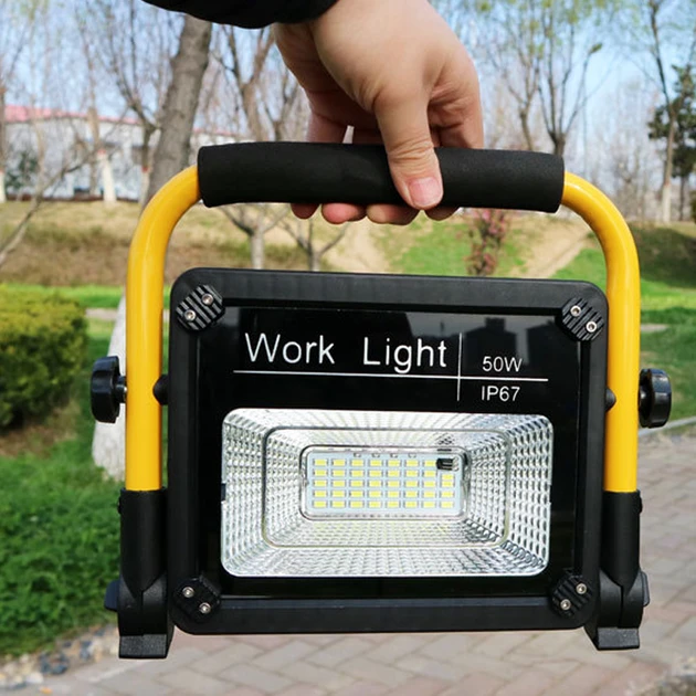 Світлодіодний акумуляторний LED прожектор на сонячній батареї Solar Light 50W з пультом W743A-Yellow/Black, фото 1