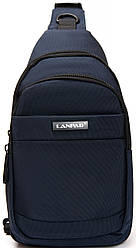 Сумка слінг чоловіча синя через плече тканинна бананка крос боді crossbody два відділи і кишені Lanpad 63746