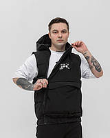 Чоловіча безрукавка оверсайз чорна з косою блискавкою