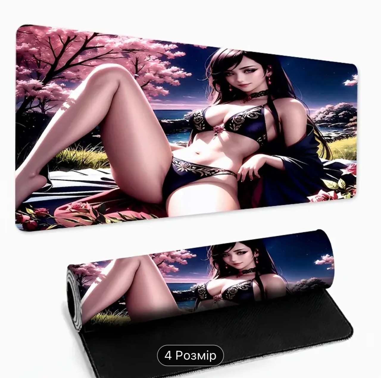 Килимок для миші з дизайном дівчини аніме у чорній білизні, розмір 60/30, фото 1