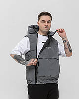 Чоловіча безрукавка оверсайз сіра з косою блискавкою