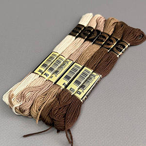 (6 шт по 8м) Набір муліне Airo (нитки для вишивання) - коричневий мікс (3866-838)