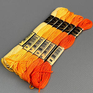 (6 шт по 8м) Набір муліне Airo (нитки для вишивання) - помаранчевий мікс (745-946)