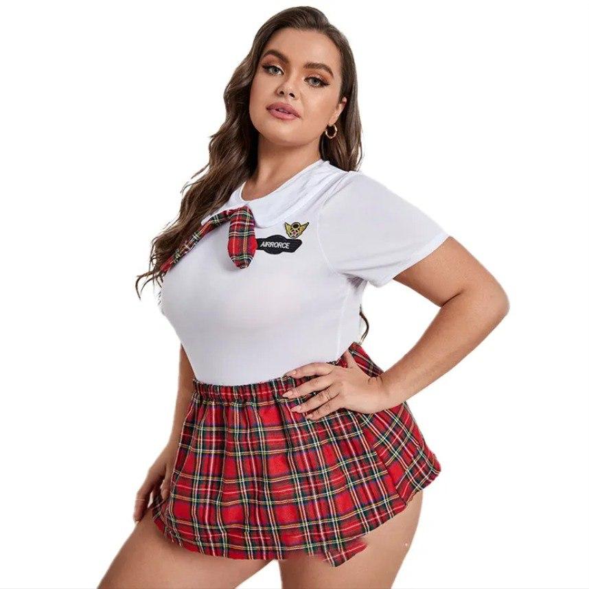 Ролевий костюм школярки з краваткою plus size (Розмір xl, xxl, xxxl, xxxxl)