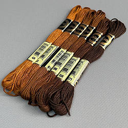 (6 шт по 8м) Набір муліне Airo (нитки для вишивання) - шоколадний мікс  (434-3371)