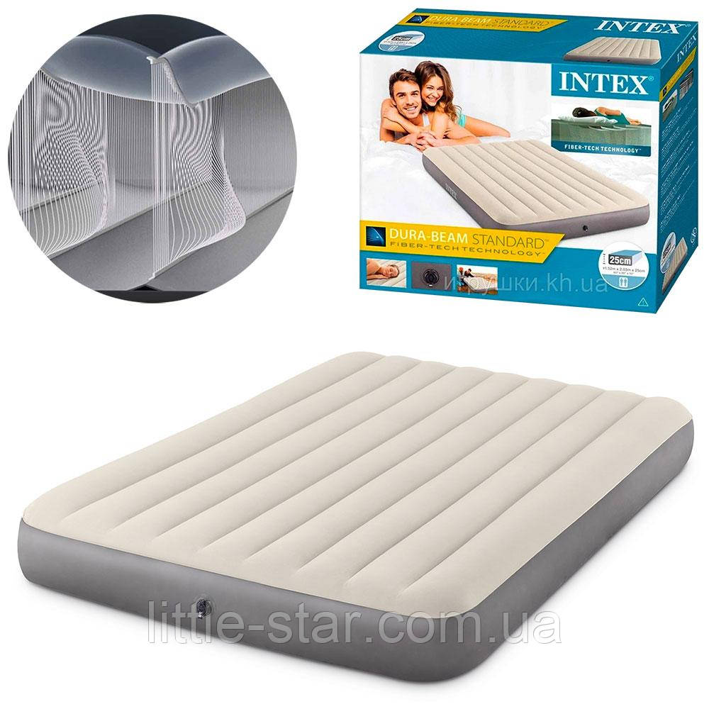 Надувний двоспальний велюр матрац Intex 64103, 152* 203*25 см, світло-сірий