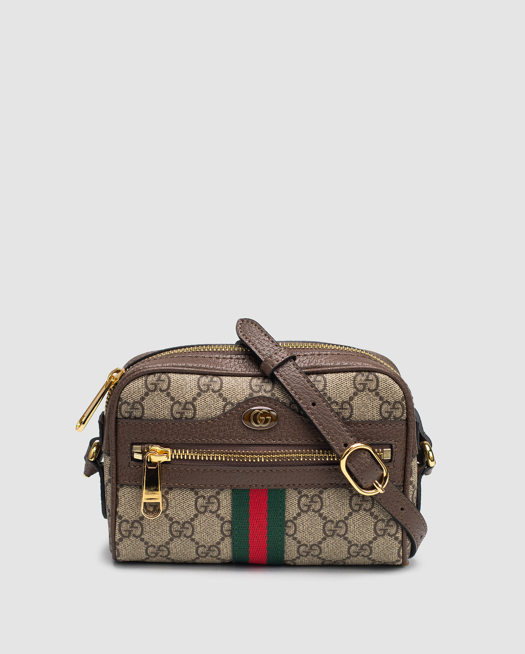 Жіноча брендова сумка Гуччі Gucci Beige/Ebony GG Supreme Canvas and Leather Mini Ophidia