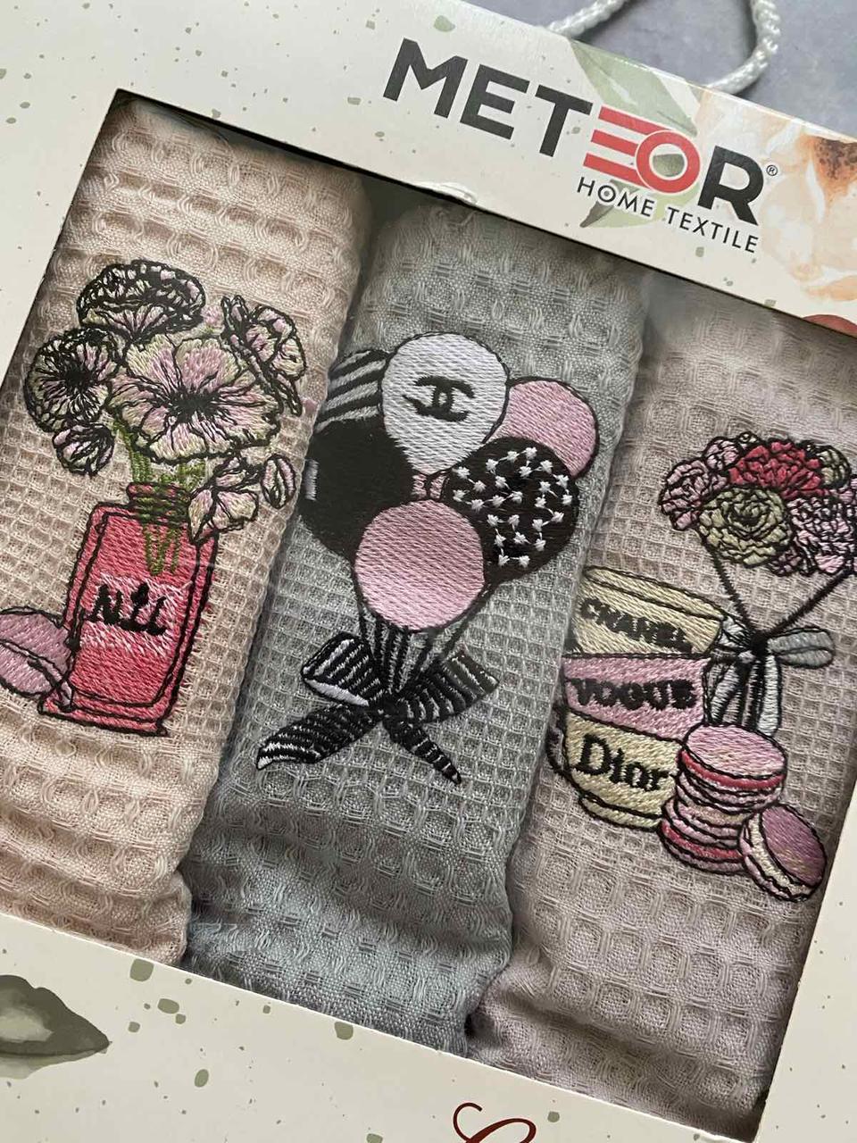 Подарунковий набір вафельних кухонних рушників 3в1, фото 1