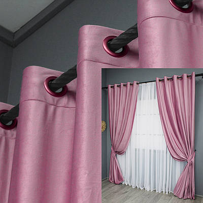 Комплект (2шт. 1,5х2,8м.) штор на люверсах з тканини оксамит (бархат). Колір рожевий. Код 1661ш 37-0225