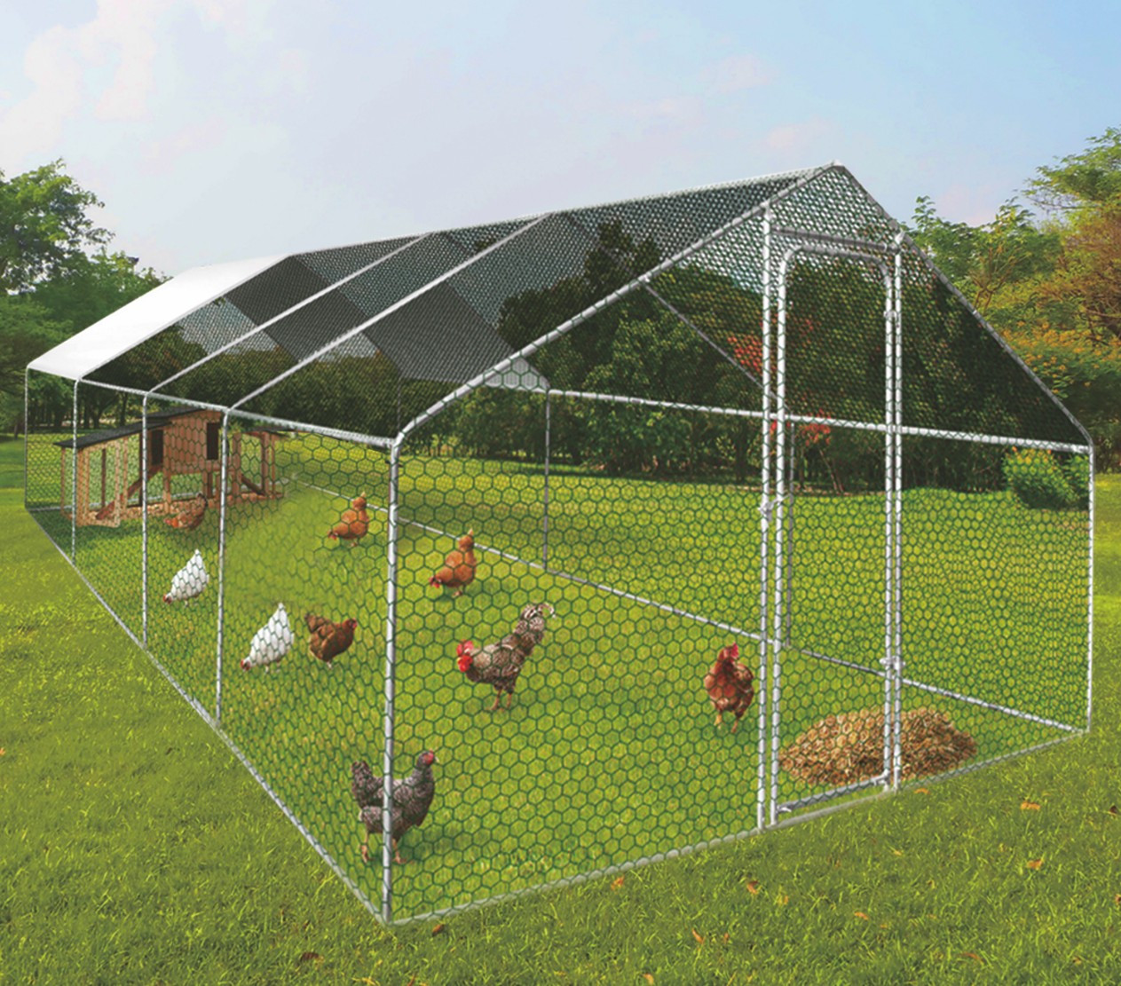 Курник, курятник з сталевим каркасом 6x3x1.95м GardenLine TUN4047 вольєр для курей, качок,гусей та інших домашніх тварин