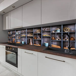 Наклейка на кухонний фартух 60 х 200 см, з захисною ламінацією, Текстура з кухонними поличками