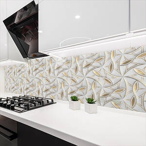 Наклейка на кухонний фартух 60 х 200 см, з захисною ламінацією, Хвиляста текстура з золотом