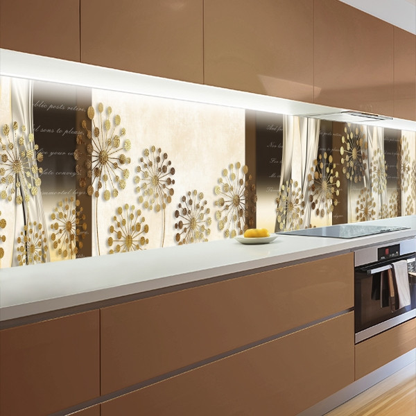 Наклейка на кухонний фартух 60 х 200 см, з захисною ламінацією, бежеві кульбаби