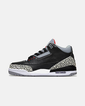Чоловічі Кросівки Nike Air Jordan 3 Retro Black Cement / Найк Аїр Джордан 3 Ретро Цемент Чорні із Сірим, фото 1