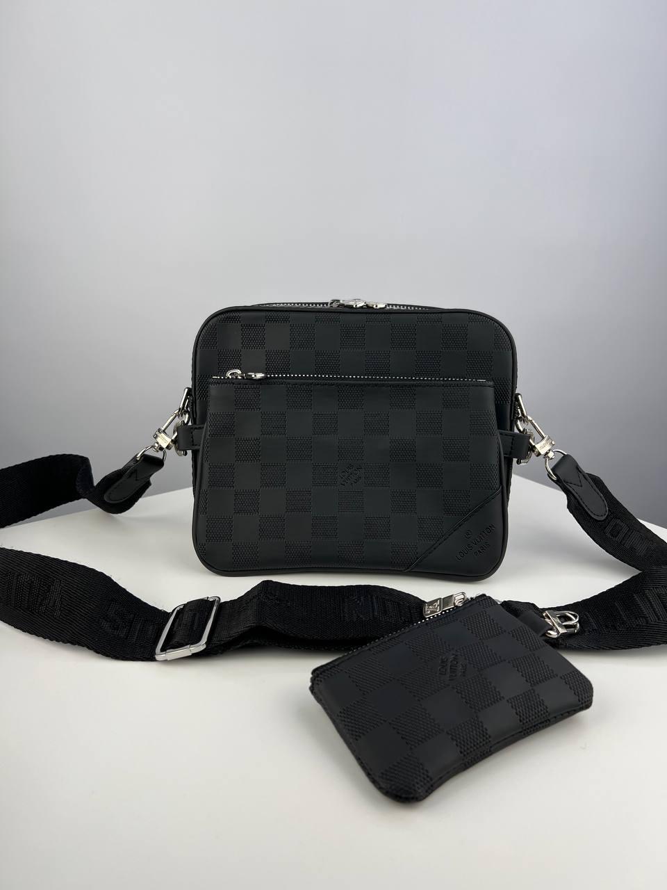 Чоловіча сумка крос-боді Louis Vuitton 3в1 з ключницею чорна ⁇ Сумка через плече Луї Віттон