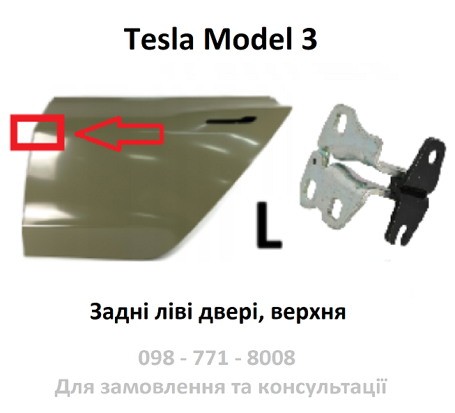 Петля дверей задньої лівої верхня Tesla Model 3 (1091333-00-F)