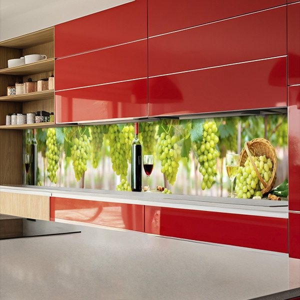 Наклейка на кухонний фартух 60 х 200 см, з захисною ламінацією, келих вина серед виноградника