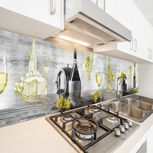 Наклейка на кухонний фартух 60 х 200 см, з захисною ламінацією, винна бочка на сірій текстурі