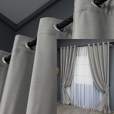 Комплект (2шт. 1,5х2,8м.) штор на люверсах з тканини оксамит (бархат). Колір світло-сірий. Код 1660ш 337-0226