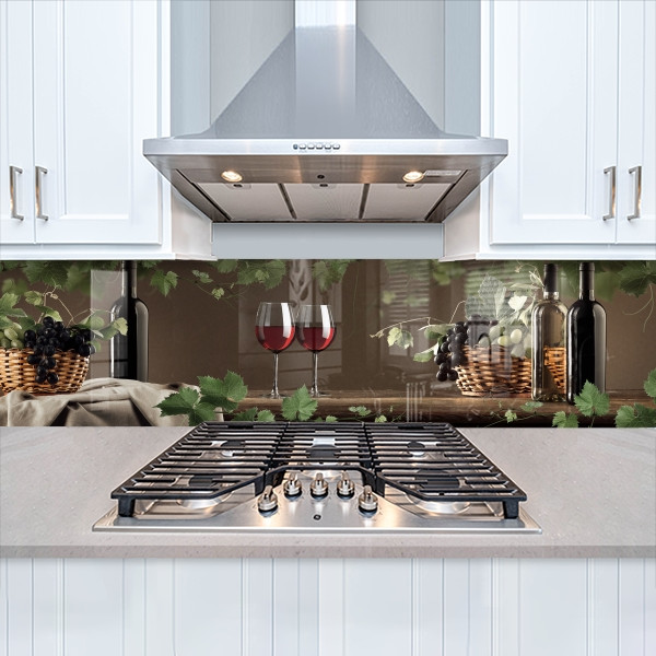 Наклейка на кухонний фартух 60 х 200 см, з захисною ламінацією, З келихами вина та винограду