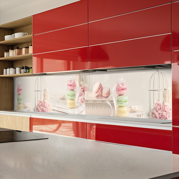 Наклейка на кухонний фартух 60 х 200 см, з захисною ламінацією, з тістечками макаронс