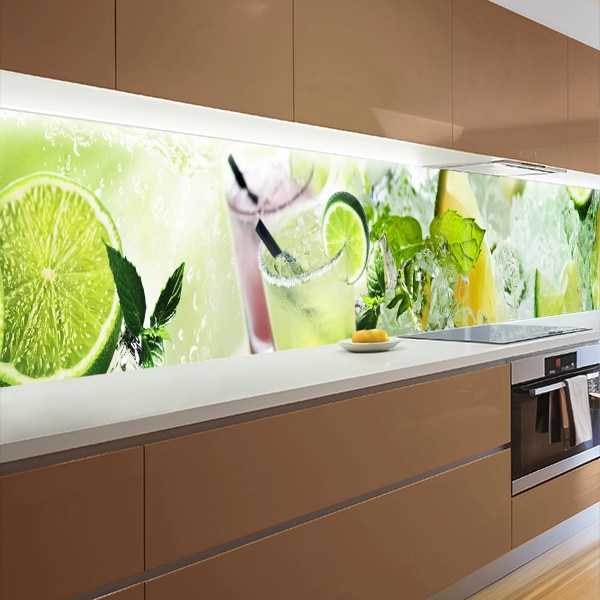Наклейка на кухонний фартух 60 х 200 см, з захисною ламінацією, з лаймом та м'ятою