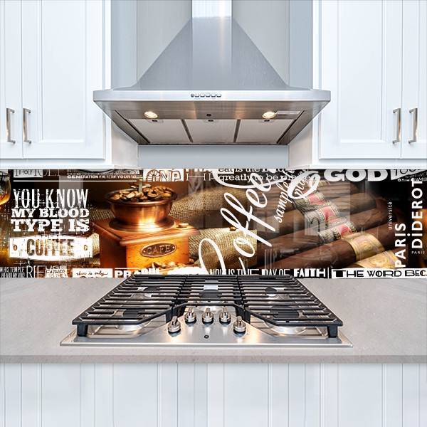 Наклейка на кухонний фартух 60 х 200 см, з захисною ламінацією, кава та віскі