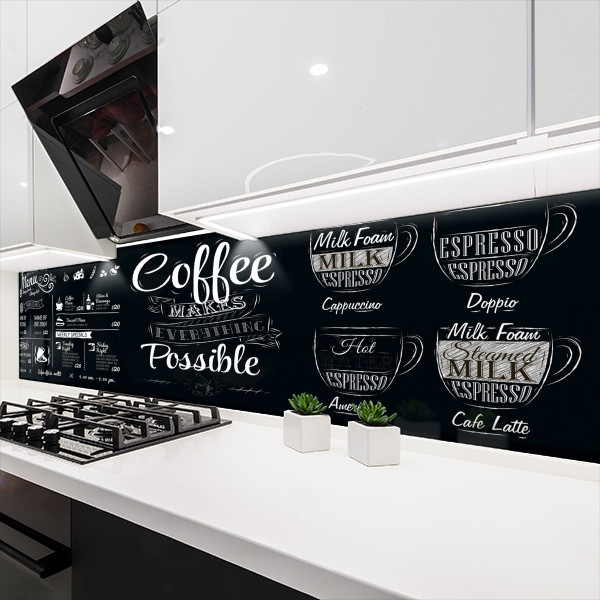 Наклейка на кухонний фартух 60 х 200 см, з захисною ламінацією, Кавові чашки