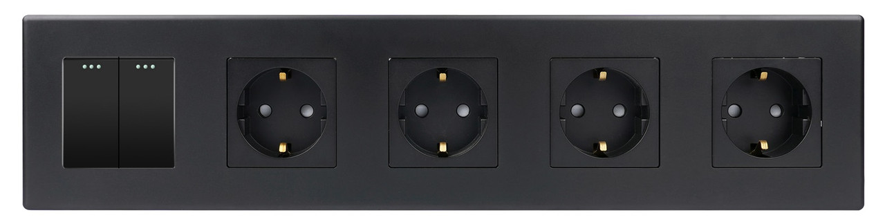 Вимикач 2-клавішний + Розетка З/К (4 шт.) 1DAL | Чорний (P370-SW2G-STX4.BL)
