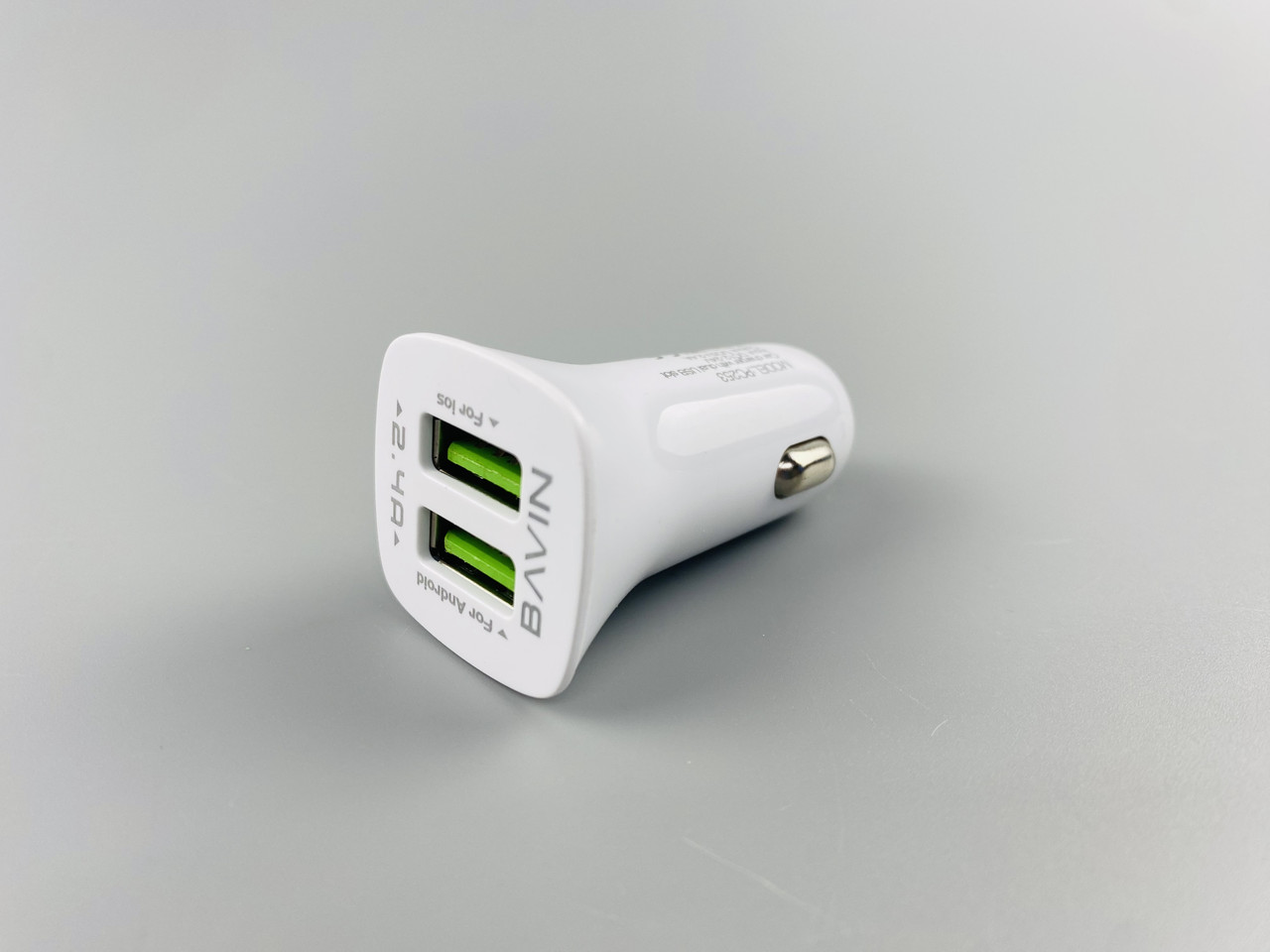 Блок зарядний для авто 12V/24V 2 виходи USB-A, 2.4 A, Висота 50 мм, колір білий, фото 1