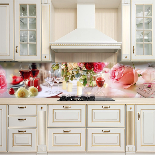 Фото панель універсальна ПЕТ, Самофіксуюча 62 х 205 см (товщина 1,2 мм) рожева троянда з келихом вина