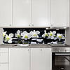 Наклейка на кухонний фартух 60 х 200 см, з захисною ламінацією, білі орхідеї на каміннях, фото 7
