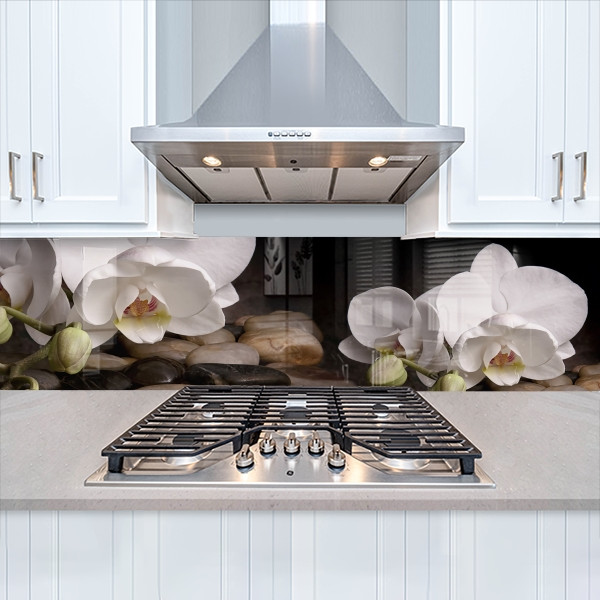 Фото панель універсальна ПЕТ, Самофіксуюча 62 х 205 см (товщина 1,2 мм) білі орхідеї на камені