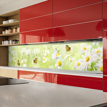 Фото панель універсальна ПЕТ, Самофіксуюча 62 х 205 см (товщина 1,2 мм) ніжні ромашки з метеликами, фото 1